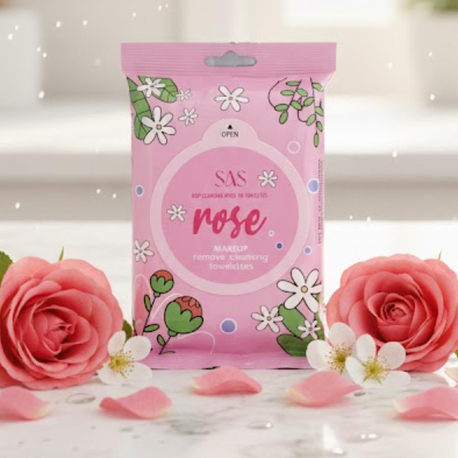 SAS Rose Makeup Remover Wipes – Toallitas Desmaquillantes Calmantes de Rosa (10 pzas)